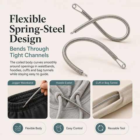 4 Piece Flexible Drawstring Threader Tools Set In Stainless Steel For Quick Cord Repair Re Thread Hoodies And Sweatpants Waistbands Shoes Laces And Elastic Bands Keeps Loose Strings Tidy And Easy To Reuse, spring-steel threaders
