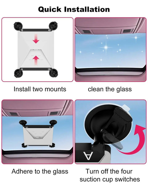 Quick installation guide for Built Tough Starlink Mini Suction Cup Mount For Car Windows with images of mounts and installation steps.
