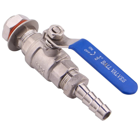 Two Pack Half Inch Weldless Stainless Steel Ball Valve Bulkhead For Home Brew Kettle 304 Stainless One Half NPT To One Half Inch Hose Barb