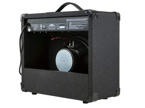 Rear view of 1x8 Guitar Combo Amp 20W with 8 Inch Speaker and 86dB Gain, showing internal components and connections for practice and gigs.