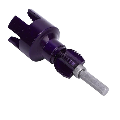 Eujgoov Heavy Duty Pipe Threader Kit With 3/4 Inch And 1/2 Inch Dies for Electric Drill showing a durable purple cutting head.