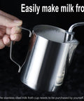 Using a steam wand to froth milk in a stainless steel pitcher for Built In Coffee Machine With Milk Frother, Home Barista Style Espresso Maker.
