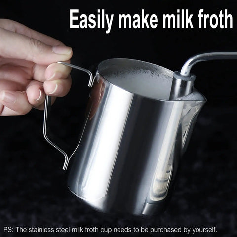Using a steam wand to froth milk in a stainless steel pitcher for Built In Coffee Machine With Milk Frother, Home Barista Style Espresso Maker.