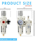 Half Inch NPT Air Compressor Water Separator Regulator Filter Dryer Combo with Gauge front and side view dimensions