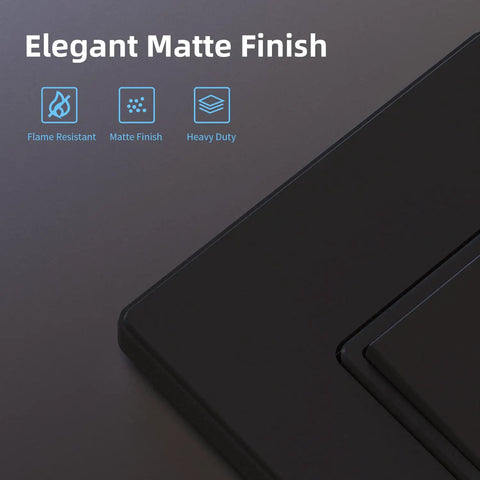 Close-up of Matte Black 3 Way Decorative Light Switch With Wall Plate, 15 Amp, 120-277 Volt AC Rocker Paddle, elegant matte finish