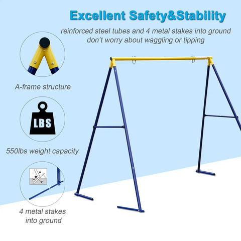 Heavy Duty 71 Inch Swing A Frame Stand For Backyard Fun, 440 Lb Weight Capacity, All Weather Rust Resistant Steel Frame