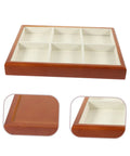 Premium Solid Wood Desktop Jewelry Organizer Tray With Divided Grid Compartments For Rings Necklaces Earrings And Watches durable wooden tray with eight compartments.