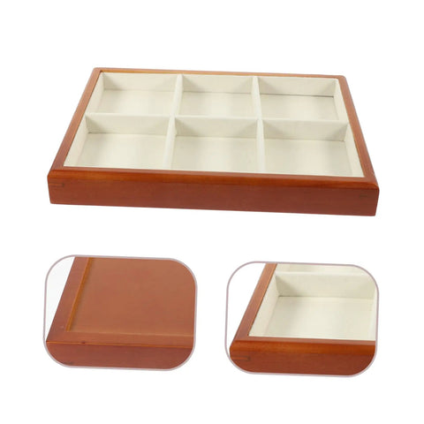 Premium Solid Wood Desktop Jewelry Organizer Tray With Divided Grid Compartments For Rings Necklaces Earrings And Watches durable wooden tray with eight compartments.