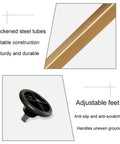 Close-up of heavy duty steel table legs featuring thickened steel tubes and adjustable feet for stability.
