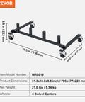 Car Dolly Rack Storage Organizer With 360 Degree Rotatable Wheels And Hydraulic Ratchet Trolley Jack Stand Holder, side view showing dimensions and swivel casters.