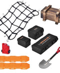 9 In 1 RC Crawler Roof Decoration Kit With Wood Box Luggage Net Fuel Box Shovel For 1 To 10 Scale Crawlers parts overview