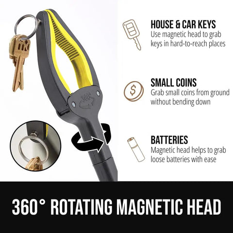 Heavy Duty Rubber Lined Claw Grabber Reacher Tool, 2 Pack, Ergonomic Anti Slip for Seniors, 360 Degree Rotating Head, Foldable Trash Picker, Handicap Helper, Yellow