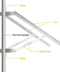 Universal Solar Panel Dual Arm Mount Kit With Support Pole And Wall Bracket showing clamps, arm, and support pole