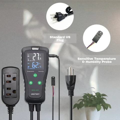2 In 1 All In One Temperature And Humidity Controller Outlet Plug In Thermostat Humidistat with display and probe