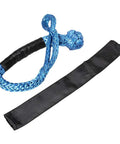 One Half Inch Synthetic Rope Soft Shackles Tough As Nails Badass Recovery Rigging 38000 Pound Break Strength, blue synthetic rope with handle.