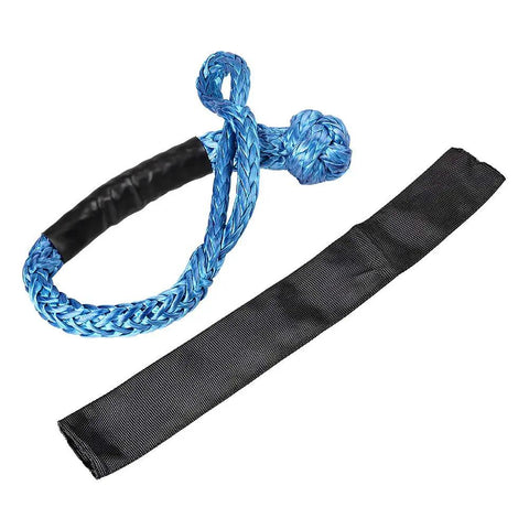 One Half Inch Synthetic Rope Soft Shackles Tough As Nails Badass Recovery Rigging 38000 Pound Break Strength, blue synthetic rope with handle.
