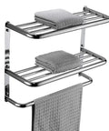 Three Tier Wall Mount Bathroom Shelf With Towel Bars Heavy Duty Stainless Steel Rack Rust Proof Chrome Finish No Fuss Install