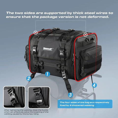 Expandable Motorcycle Tail Bag 60L Waterproof All Weather Travel Luggage For Trunk Rack With Sissy Bar Straps Rain Cover And Large Capacity