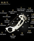 Diagram of Must Have 14 Function Survival Rescue Tool For Everyday Carry And Car Emergencies showcasing individual functions.