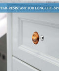 Close-up of Native American Tribes Style Cabinet Knobs 2 Pack Stainless Steel Drawer Pulls on white kitchen cabinet