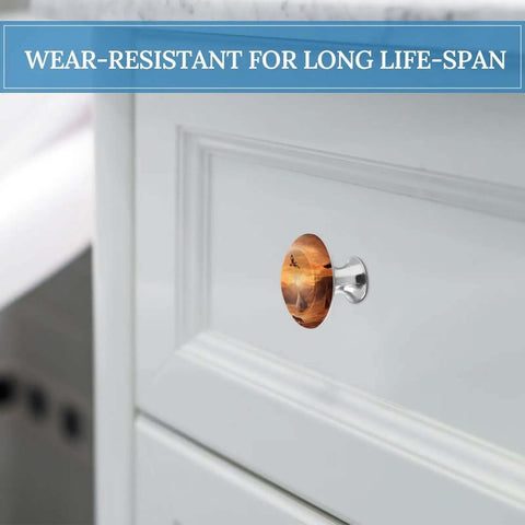 Close-up of Native American Tribes Style Cabinet Knobs 2 Pack Stainless Steel Drawer Pulls on white kitchen cabinet