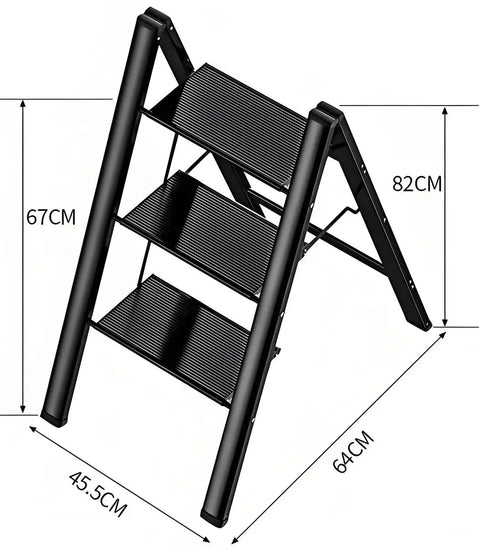 Smooth Operator Electric Attic Ladder With Remote Control And Heavy Duty Handrail, shown from the side displaying dimensions.
