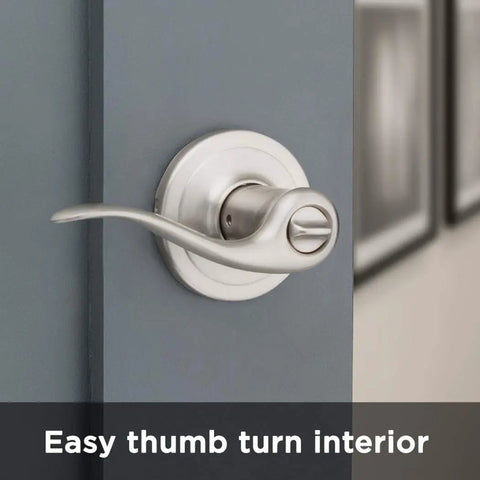 Rock Solid Entry Door Handle With Lock And Key Reversible Lever Satin Nickel Finish interior view