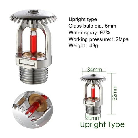 Five Pack Heavy Duty Brass Fire Sprinkler Heads Featuring Rapid Activation Red Glass Thermal Bulb For Upright Water Spray And No Sweat Indoor Safety Protection Setup - Detailed view of upright brass sprinkler head with red bulb.