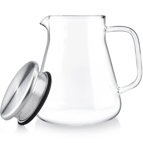 One-Touch 2-In-1 Tea Maker Teapot And Kettle With Stainless Steel Filter Lid For Loose Tea, Stain-Free Borosilicate Glass, 27 Oz Capacity