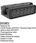 Universal Weatherproof Rocker Panel Switch Box With On Off And Momentary Switches 3 To 6 Switches Aluminum Housing
