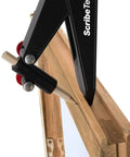 Straight Shooting Scribing And Compass Tool With Flex Head, Spring Locked Precision Tip, No Sweat Grip Adapter, Pop Out Sharpener, Heavy Duty Layout Gauge For Woodworking And Drywall Projects, close-up of tool on wood.