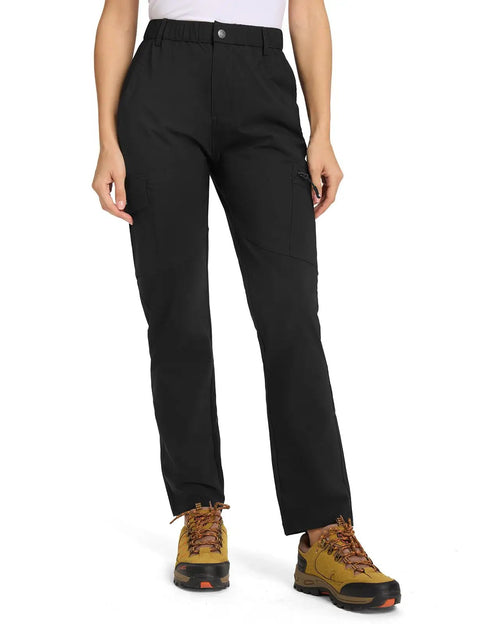 Women's Go-To Hiking Cargo Pants With 6 Pockets Lightweight Water Resistant Quick-Dry 4-Way Stretch Stain-Resistant Built For Fishing Camping Travel And Work Black Large, full front view