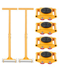 Heavy Duty 6-Ton Machinery Skate Dolly With 360-Degree Rotating Industrial Mover, 13228 Lbs Load Capacity, PU Rollers, Bright Yellow Workhorse For Easy, Secure Heavy Equipment Transport, shown with handle bars