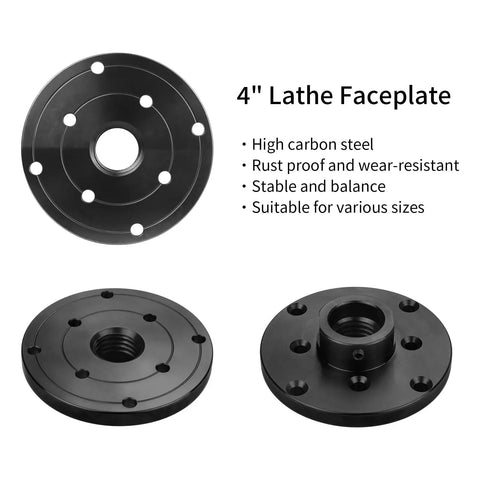 Rock Solid 4 Inch Wood Lathe Faceplate Made From Dang Tough Steel With A Rust Proof Black Finish And Eight Screw Holes