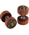 Three Pairs Organic Sono Wood Fake Ear Plugs Cheater Gauges 10Mm Illusion Screw Stud Earrings With Lion Head Design