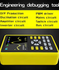 Handheld USB Digital Oscilloscope 5012H With 2.4 Inch IPS LCD 500MS Per Second Real Time Sampling 100MHz Bandwidth Waveform Storage On The Go Portable Pro Grade Scope Kit With Protective Case For Field And Lab Use, shown in yellow case with display and buttons.