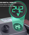 LCD digital display showing voltage at 24.2V for the Versatile Wet Dry Belt Sander With Water Attachment For Minimal Dust Grinding And Polishing Metal Wood Plastic Acrylic Stone Adjustable Speed Up To 13000Rpm Includes Ten Abrasive Belts For Precision DIY Projects And Professional Finishing Tasks.