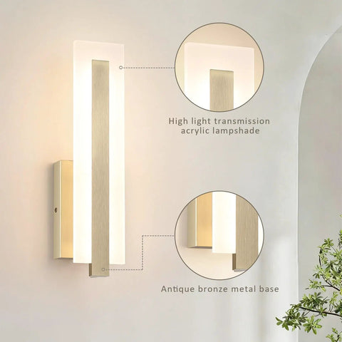 Tipace Hardwired Antique Bronze Modern LED Wall Sconce Indoor Wall Light with acrylic lampshade and bronze base.
