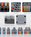 54 Pack Lever Wire Connectors For 28-12AWG Push Wire, Quick Wiring Nuts, detailed product view with components labeled.