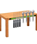Heavy Duty Magnetic Tool Holder Kit 8 Pack 18 Inch Tool Bars with screwdrivers and wrenches displayed on a wooden workbench