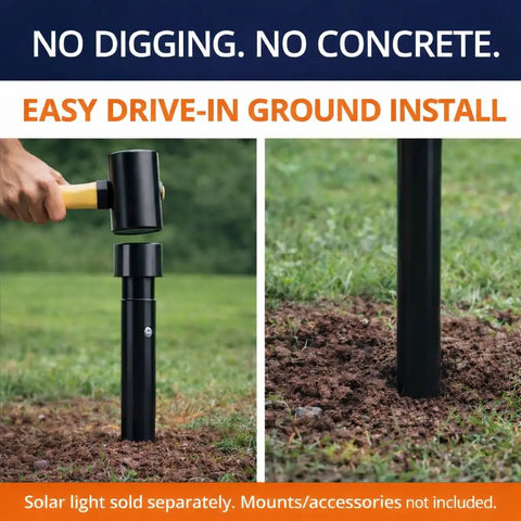 14 Ft Beefy Modular Ground Mount Pole Kit With Drive In Install No Digging Or Concrete Made In USA Galvanized Steel Black