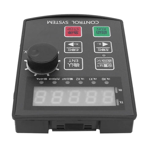 Close-up of All In One DC12-24V Stepper And Servo Motion Control Module with 5 digit display and control buttons.