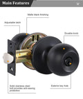 Matte Black Door Knobs With Lock And Keys For Interior Exterior Entry Doors ANSI Grade 3 stainless steel features diagram