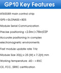 Image listing GP10 Precision GNSS Module With GPS BDS GLONASS Multi Constellation Support features including size and update rate.