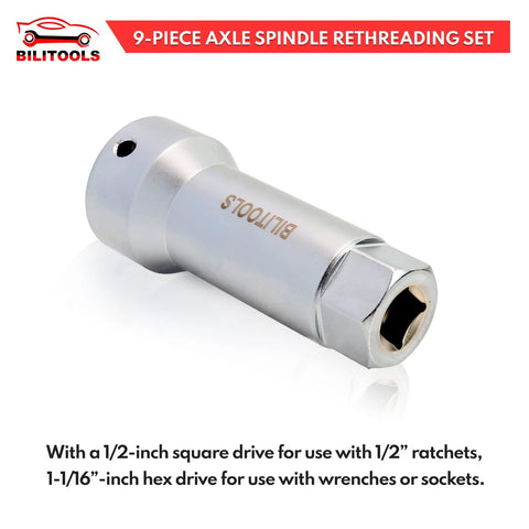 BILITOOLS axle spindle rethreading tool, chrome-silver metal with 1/2-inch square drive