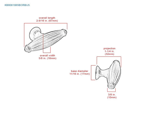 Diagram of Expression Cabinet Knob Set 65mm Brushed Oil Rubbed Bronze 10 Pack Durable Traditional Hardware showing dimensions