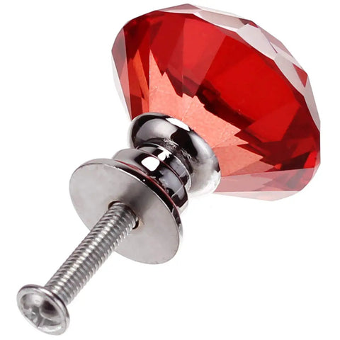 Fresh 10 Piece Clear Crystal Glass Cabinet Knobs With Sparkling Diamond Drawer Pulls And Slick Chrome Base For Kitchen Cupboard Wardrobe And Dresser Upgrades, red diamond cabinet knob close-up.