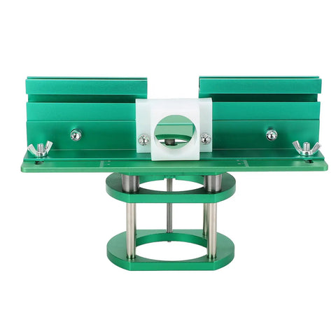 Heavy Duty Nitty Gritty Pro Router Lift Plate System For Woodworking Benches showing green aluminum build with height adjustment features.