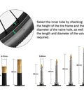 Beefy Heavy Duty 700C Bike Tubes Two Pack with AV32mm Schrader valve dimensions and installation instructions.