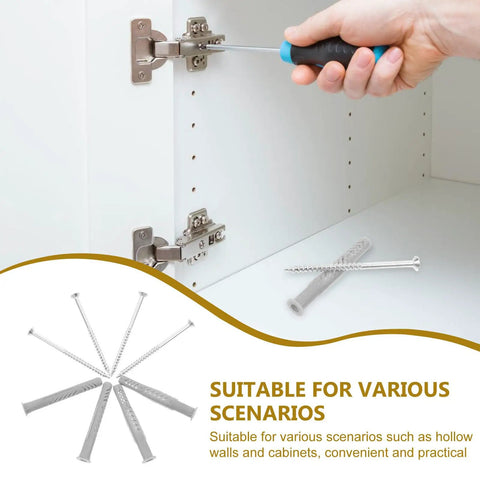 20 Piece Self Drilling Drywall Anchors And Screws Hollow Wall Kit Silver For Heavy Duty Secure Mounts And Quick No Fuss Diy Install In Wood And Concrete Walls; cabinet hinge install